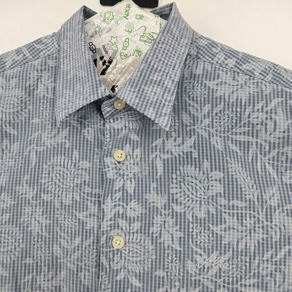 Hobie Shirt Mens Medium Blue Floral Striped Button Up Polynosic Rayon Vintage M‎ - Picture 2 of 12